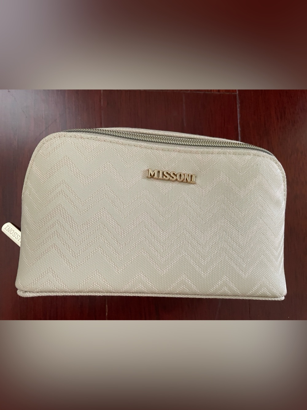 Missoni Cream Zigzag Toiletry Bag with Gold Logo